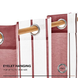 Deconovo Sheer Curtains Eyelet Soft Decorative Striped Yarn-Dyed Faux Linen Voile Curtains 55 X 54 Inch Red 2 Panels - thumbnail 5