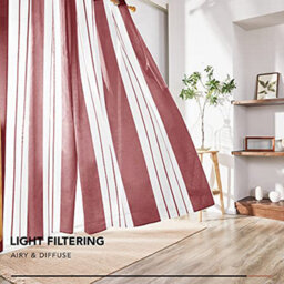 Deconovo Sheer Curtains Eyelet Soft Decorative Striped Yarn-Dyed Faux Linen Voile Curtains 55 X 54 Inch Red 2 Panels - thumbnail 3