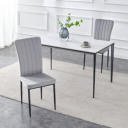 MCC Direct Set Of 2 Light Grey Velvet Effect Dining Chairs Plush Padded Upholstered Accent Chair - Elle By Mcc - thumbnail 2