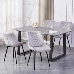 MCC Direct Set Of 2 Light Grey Velvet Effect Dining Chairs Plush Padded Upholstered Accent Chair - Elle By Mcc - thumbnail 1