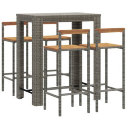 Walplus 5 Piece Garden Bar Set Grey Poly Rattan&solid Wood Acacia - thumbnail 3