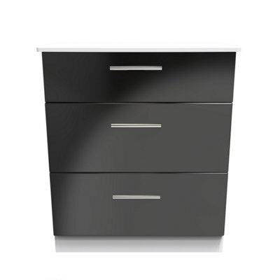 Harrow 3 Drawer Deep Chest In Black Gloss & White (Ready Assembled) - image 1