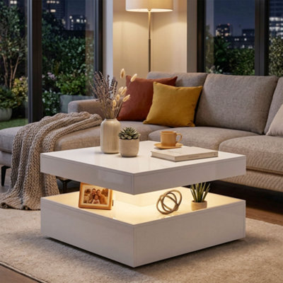 Homcom Led Coffee Table With Storage, Modern Centre Table, High Gloss White - image 1
