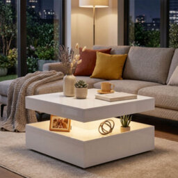 Homcom Led Coffee Table With Storage, Modern Centre Table, High Gloss White - thumbnail 1