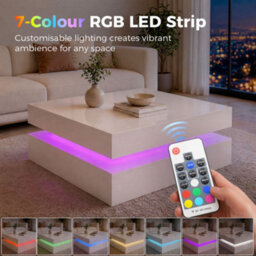 Homcom Led Coffee Table With Storage, Modern Centre Table, High Gloss White - thumbnail 4