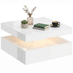 Homcom Led Coffee Table With Storage, Modern Centre Table, High Gloss White - thumbnail 2
