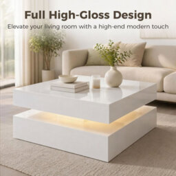 Homcom Led Coffee Table With Storage, Modern Centre Table, High Gloss White - thumbnail 5