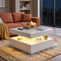Homcom Led Coffee Table With Storage, Modern Centre Table, High Gloss White - thumbnail 8