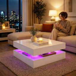 Homcom Led Coffee Table With Storage, Modern Centre Table, High Gloss White - thumbnail 9
