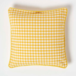 Homescapes Cotton Gingham Check Yellow Cushion Cover, 45 X 45 Cm - thumbnail 1