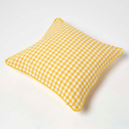Homescapes Cotton Gingham Check Yellow Cushion Cover, 45 X 45 Cm - thumbnail 4