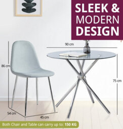 Hallowood Furniture Cullompton Small Round Glass Dining Table (0.9M) With 2 Chairs (Cha501-Sgy) - thumbnail 3