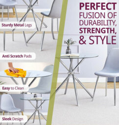 Hallowood Furniture Cullompton Small Round Glass Dining Table (0.9M) With 2 Chairs (Cha501-Sgy) - thumbnail 2