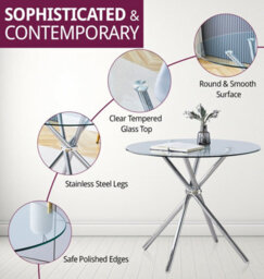 Hallowood Furniture Cullompton Small Round Glass Dining Table (0.9M) With 2 Chairs (Cha501-Sgy) - thumbnail 4
