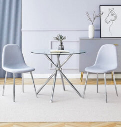Hallowood Furniture Cullompton Small Round Glass Dining Table (0.9M) With 2 Chairs (Cha501-Sgy) - thumbnail 1