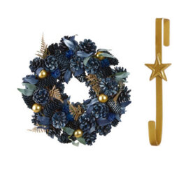 Dibor 35Cm Moonlight Front Door Christmas Wreath With Star Wreath Hanger - thumbnail 1