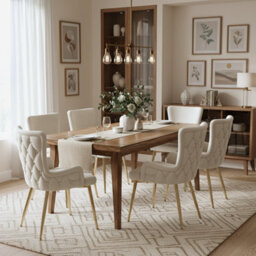 Abrihome Velvet Dining Chair, Set Of 6, Luxurious Living Room/bedroom Lounge Chair With Four Gold-Colored Metal Support Legs, Beige