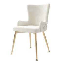 Abrihome Velvet Dining Chair, Set Of 6, Luxurious Living Room/bedroom Lounge Chair With Four Gold-Colored Metal Support Legs, Beige - thumbnail 9