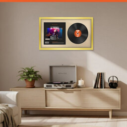 "30X17"" Gold Modern Vinyl Record Frame With Ivory Mount For 12 Inch Lp Album Cover & Disc - Ak Frames" - thumbnail 8