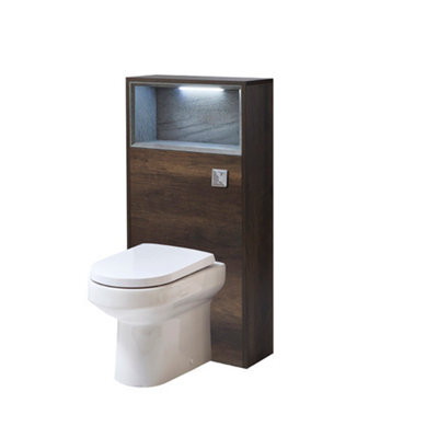 Homestylestore 600mm Dark Oak Wc Unit Led Lit Shelf Toilet And Chrome Flush Button - image 1
