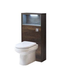 Homestylestore 600mm Dark Oak Wc Unit Led Lit Shelf Toilet And Chrome Flush Button - thumbnail 1
