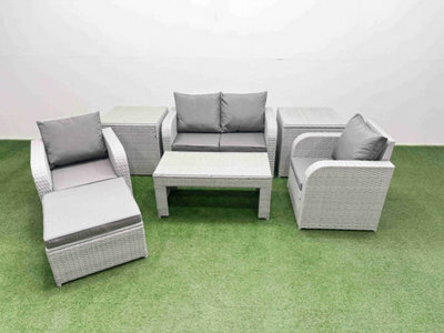 Fimous Light Grey Pe Wicker Rattan Garden Furniture Set Sofa Set Reclining Adjustable Chair 5 Seater Footstool 2 Side Table - image 1
