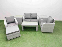 Fimous Light Grey Pe Wicker Rattan Garden Furniture Set Sofa Set Reclining Adjustable Chair 5 Seater Footstool 2 Side Table - thumbnail 2