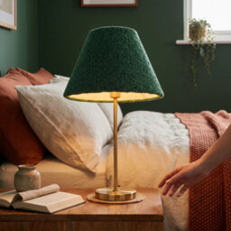 Happy Homewares Emerald Green Textured Velvet Wool Fabric Lamp Shade With White Inner - thumbnail 6