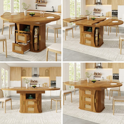 Btm Extendable Dining Table With Rattan Drawers, 118 158Cm, Mdf Wood Look, Blackandnaturalandbrown, Storage Table - image 1