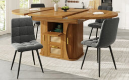 Btm Extendable Dining Table With Rattan Drawers, 118 158Cm, Mdf Wood Look, Blackandnaturalandbrown, Storage Table - thumbnail 7