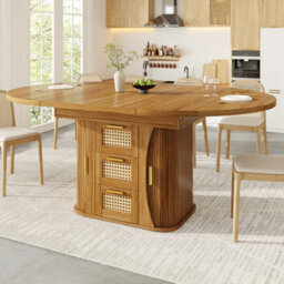 Btm Extendable Dining Table With Rattan Drawers, 118 158Cm, Mdf Wood Look, Blackandnaturalandbrown, Storage Table - thumbnail 4