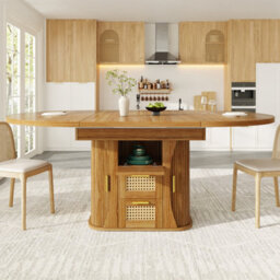 Btm Extendable Dining Table With Rattan Drawers, 118 158Cm, Mdf Wood Look, Blackandnaturalandbrown, Storage Table - thumbnail 6