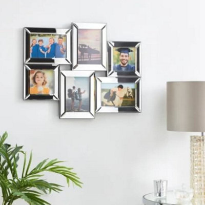 "Deenz Mirrored Multi Aperture 6 Photo Frame 6"" X 4"" And 4"" X 4"" Home Decor Wall Mount Wedding Friends Gift" - image 1