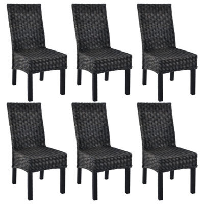 Berkfield Dining Chairs 6 Pcs Black Kubu Rattan And Mango Wood - image 1