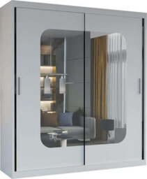 Sliding Wardrobes 4 u LTD Modern Sliding Wardrobe With Led Light - Mirror & Internal Storage Bedroom Wardrobe - White 150Cm - thumbnail 2