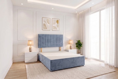 Knight Sleep Emily Light Blue Plush 3Ft Divan Bed Base With No Drawer & Headboard - Single - image 1