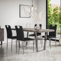 More4Homes Aria Dining Table And Chairs - Concrete Effect Table Top W Chrome Legs + 4 Monza Faux Leather Dining Chairs W Chrome Legs (Black) - thumbnail 1