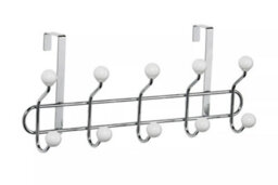 Orsina Over Door Hanger With White Ceramic Balls, Durable Metal Frame With Multiple Hooks For Bags Or Towels
