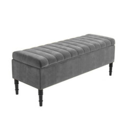 90Cm Paris Striped Ottoman Storage Bench- Plush Velvet Shoe Bench - Grey Upholstery Footstool With Storage - thumbnail 4