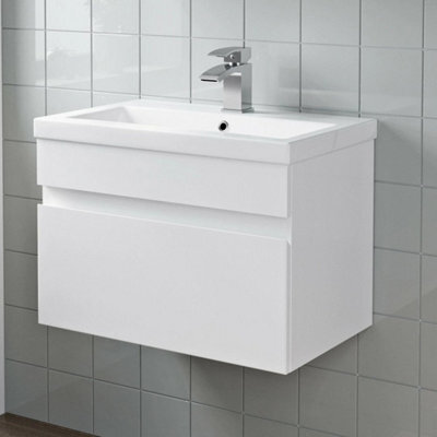 600mm Bathroom Vanity Unit Basin Storage Wall Hung Cabinet Furniture White Gloss - image 1
