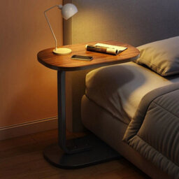 Walnut-Small C-Shape Sofa Side Table Couch Laptop End Table Coffee /tea Snack Desk - thumbnail 4