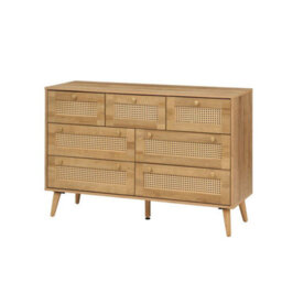 Swish Furniture Manila Oak & Pvc Rattan Chest Of 7 Drawers Bedroom Storage Furniture - thumbnail 2