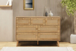 Swish Furniture Manila Oak & Pvc Rattan Chest Of 7 Drawers Bedroom Storage Furniture - thumbnail 1