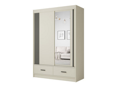 Arte Canada Mirrored Sliding Door Wardrobe 150Cm Cashmere Black Handles - image 1