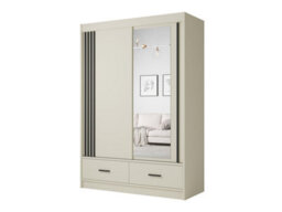 Arte Canada Mirrored Sliding Door Wardrobe 150Cm Cashmere Black Handles - thumbnail 1