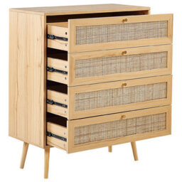 Beliani Light Brown 4-Drawer Chest With Rattan Fronts, Compact Boho Sideboard - thumbnail 5