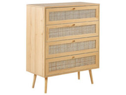 Beliani Light Brown 4-Drawer Chest With Rattan Fronts, Compact Boho Sideboard - thumbnail 3