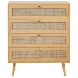 Beliani Light Brown 4-Drawer Chest With Rattan Fronts, Compact Boho Sideboard - thumbnail 1
