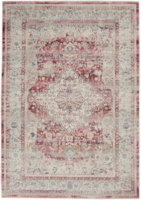 Red Ivory Rug, Bordered Floral Rug, Traditional Stain-Resistant Rug, Persian Rug For Bedroom, Dining Room-61Cm X 173Cm (Runner) - image 1