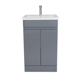 D Pro T Bathrooms 500mm Vanity Unit High Gloss Dark Grey Handleless Floor Standing Bathroom Cabinet With Soft Close Storage & Ceramic Basin - thumbnail 3